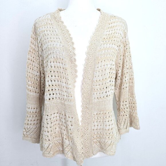 boutique Sweaters - Vintage Y2K Tan Beige Boho Loose KNit Bell Sleeve Open Front  Cardigan Sweater W